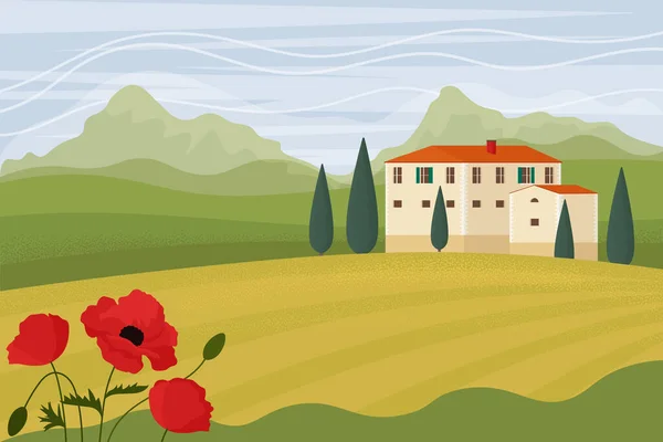 Paysage Toscan Illustration Vectorielle Style Plat — Image vectorielle