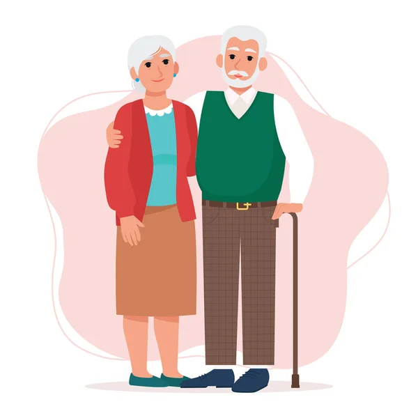 Linda Pareja Ancianos Anciano Mujer Jubilados Felices Abuelos Ilustración Vectorial — Vector de stock