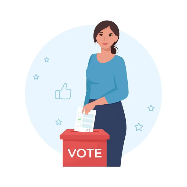 Vrouw Stopt Stemming Doos Verkiezing Stemconcept Vector Illustratie Platte Stijl — Stockvector
