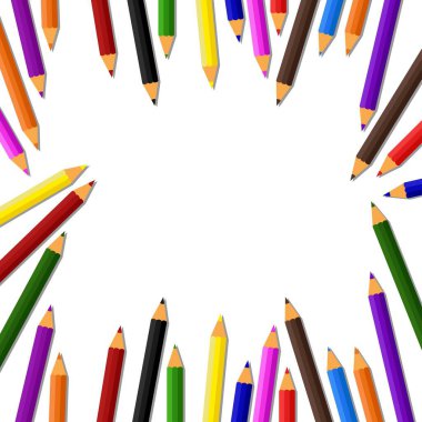 Beyaz arka planda renkli kalem, gökkuşağı renkleri. Vektör şablonu illüstrasyonu