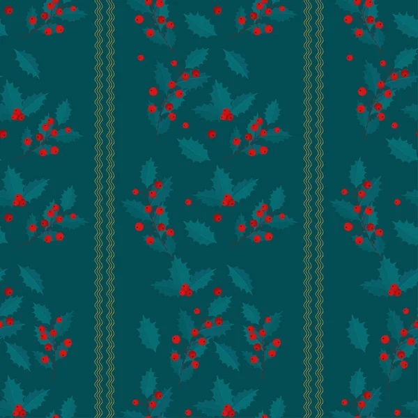 Christmas Saemless Pattern Holly Berry Leaves Vector Illustration Template Backdrop — Stock Vector