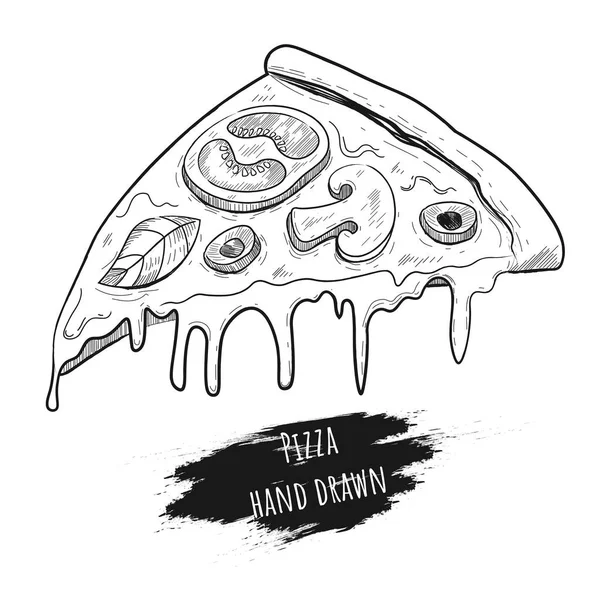 Rebanada Pizza Ilustración Vectorial Estilo Grabado Mano Pizza Sketch Aislada — Vector de stock