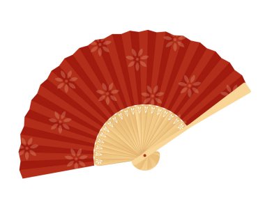 Japon ya da Çinli El hayranı. Geleneksel Asya el bilgisayarı doğuya özgü. Beyaz arkaplanda izole edilmiş vektör illüstrasyonu