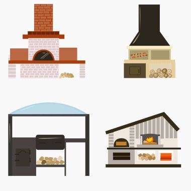 Ateş ve barbeküde pişirmek için farklı fırınlar.