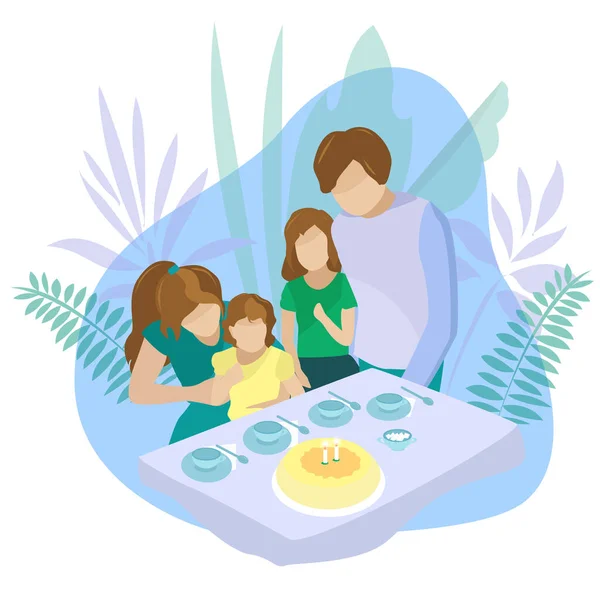 Anniversaire Jeune Enfant Famille Maison Avec Les Parents — Image vectorielle