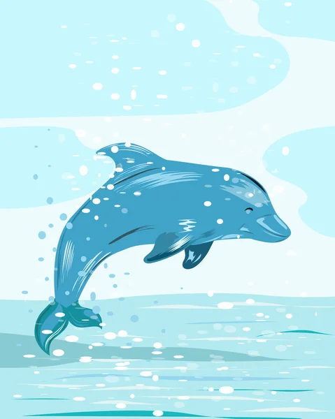 Golfinho Azul Salta Para Fora Água Com Respingo —  Vetores de Stock