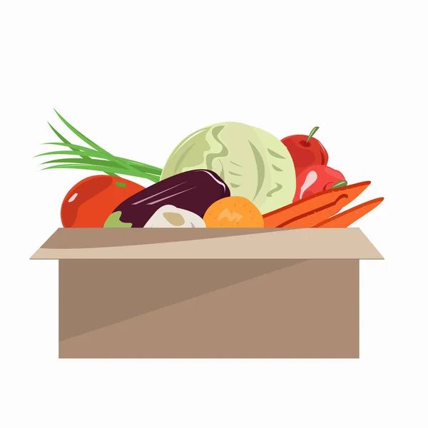 Karton Mit Gemüse Und Obst Für Die Zustellung Nach Hause — Stockvektor