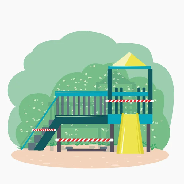 Детская Игровая Площадка Горкой Песочницей Закрыта Посещения Парке — стоковый вектор