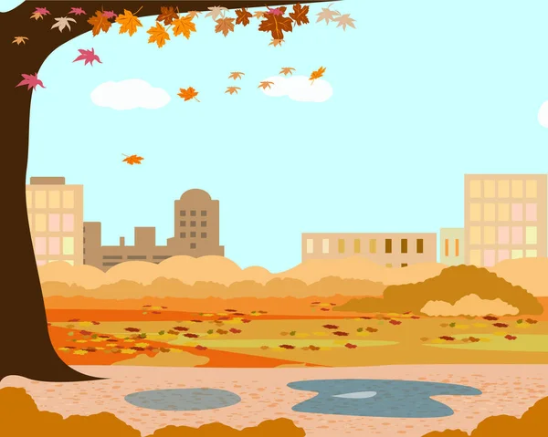 Городской Пейзаж Осенью Деревьями Листьями — стоковый вектор