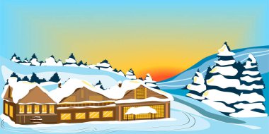 Kışın şafak vakti kayak merkezinde