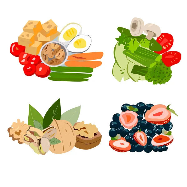 Comer sano el hombre es frutos secos y verduras con frutas — Vector de stock