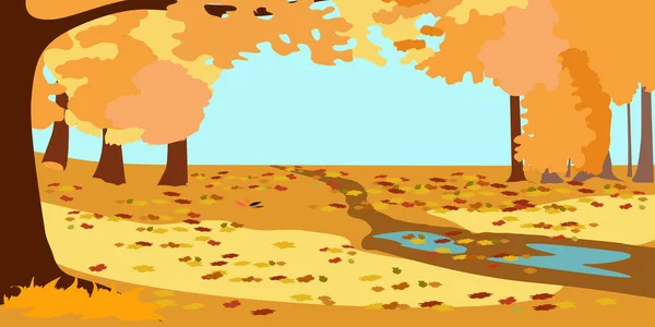 秋の木々と黄色の落ち葉の風景 — ストックベクタ