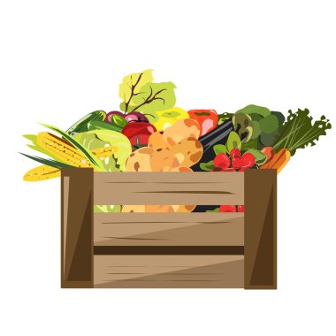 Sonbahar sebzeleriyle dolu kırmızı ve yeşil bir kutu.