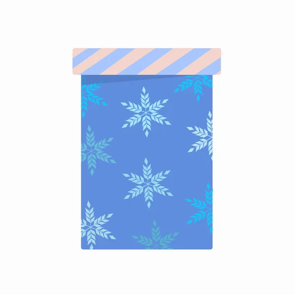 Coffret Cadeau Bleu Avec Motif Flocons Neige Sur Fond Blanc — Image vectorielle