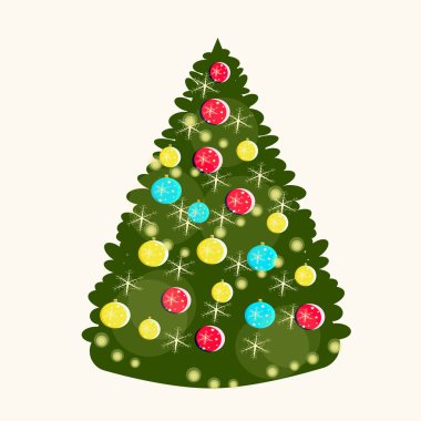 Noel ya da yeni yıl için balonlar ve kar taneleriyle süslenmiş ladin.