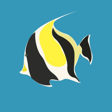 Turuncu tasarım elementli tropikal balık Moorish idol siyahı