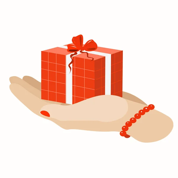 Caja Regalo Roja Con Lazo Brazo — Vector de stock