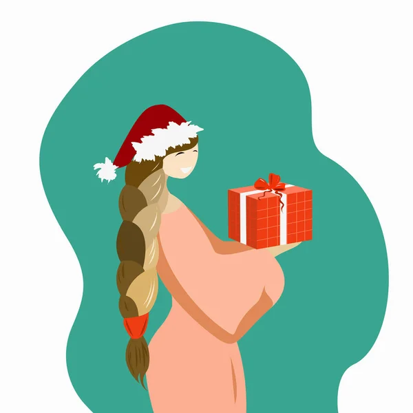 Una Chica Recibe Regalo Para Navidad — Vector de stock