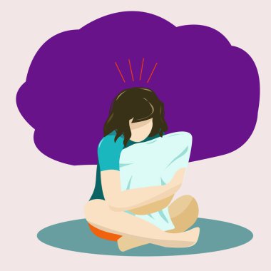 Kız depresyon ve zihinsel bozukluk içinde yastığa sarılıyor.