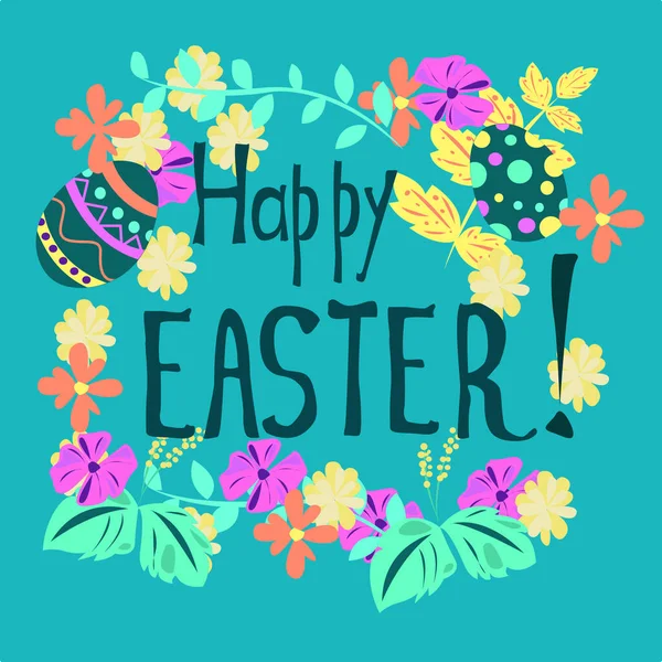 Frohe Ostern Mit Blumen Blättern Und Eiern — Stockvektor