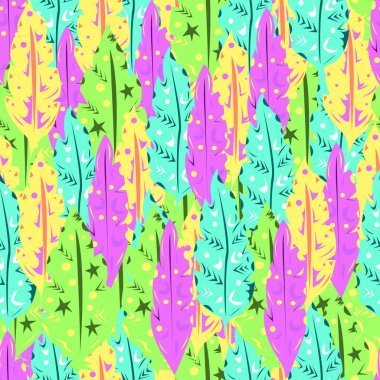 Görüntüdeki kusursuz desen çok parlak ve renkli sarı, pembe, yeşil ve mavi renkli tüyler.