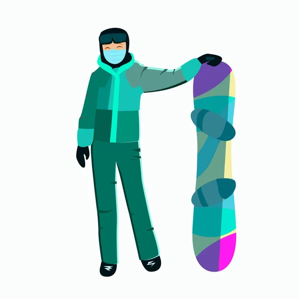 Сноубордистка Доской Катания Лыжах Изолированный Элемент Белом Фоне — стоковый вектор