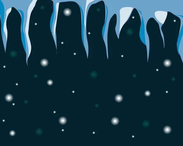 Зимний Фон Сосульками Падающими Снежинками Ночью — стоковый вектор