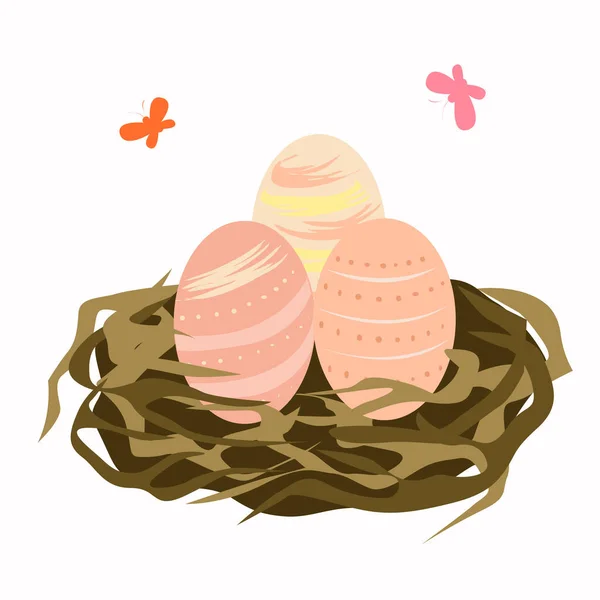 Красочные яйца в птичьем гнезде — стоковый вектор