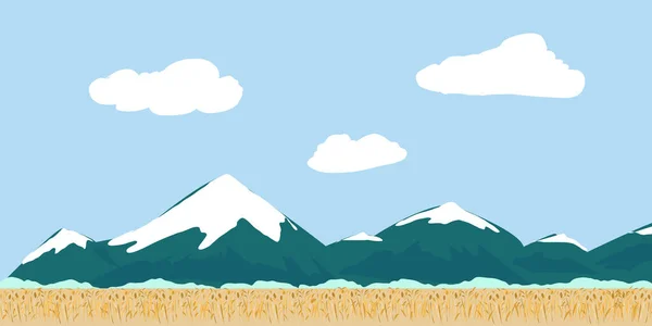 Пейзаж с горами и полем пшеницы — стоковый вектор