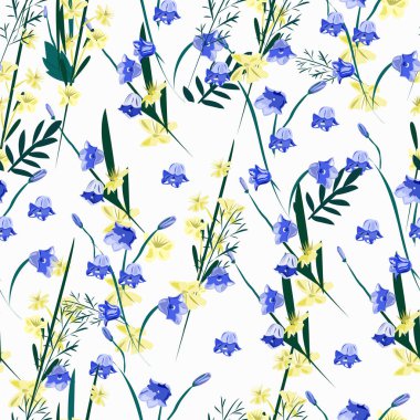 Çanlar ve sarı çiçeklerle kusursuz desen