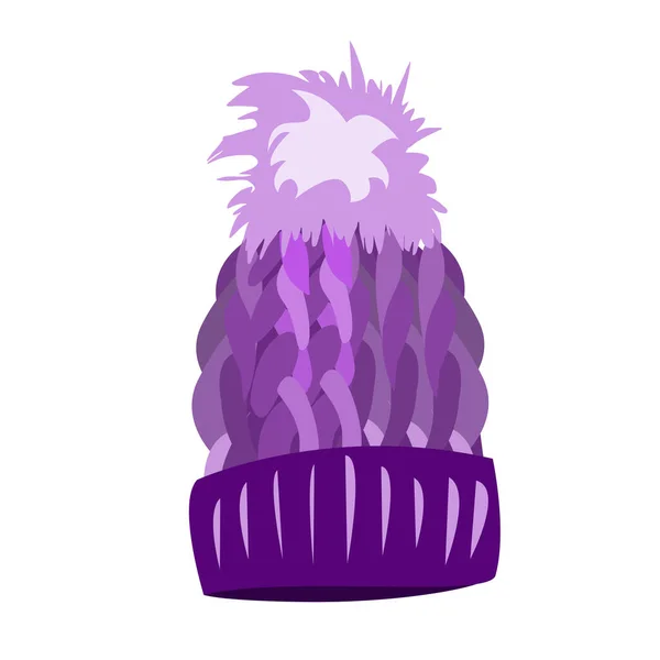 Topi rajutan ungu dengan pompom - Stok Vektor
