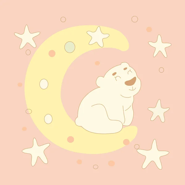 Witte beer welp op de maan — Stockvector