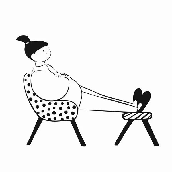 Ciężarna, zmęczona kobieta siedzi na krześle. — Wektor stockowy