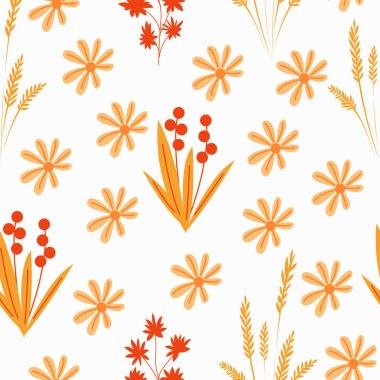 Turuncu çimen ve kırmızı böğürtlenli kusursuz desen