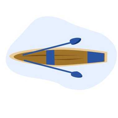 Beyaz arka planda kürekleri olan tahta bir tekne.