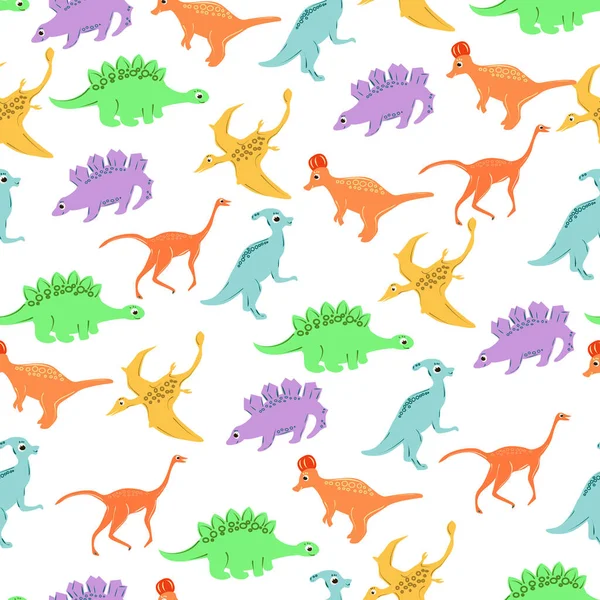 Nahtloses Muster mit bunten Dinosauriern lizenzfreie Stockillustrationen
