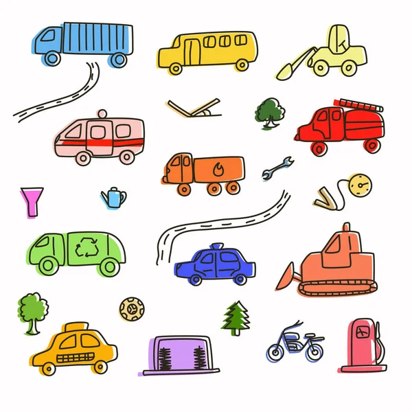 一套儿童用的彩色玩具车 — 图库矢量图片