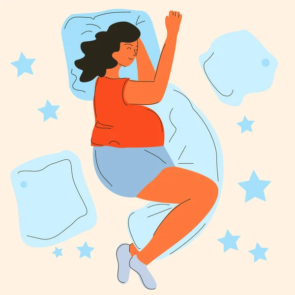 Pregnant Woman Sleeping Pillows — Stock Vector