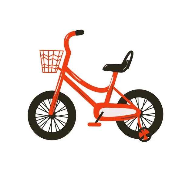 Vélo Deux Roues Rouge Pour Enfants Avec Roues Supplémentaires — Image vectorielle