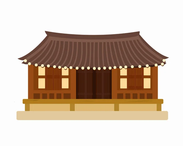 Hagyományos Koreai Ház Hanok Fehér Alapon — Stock Vector