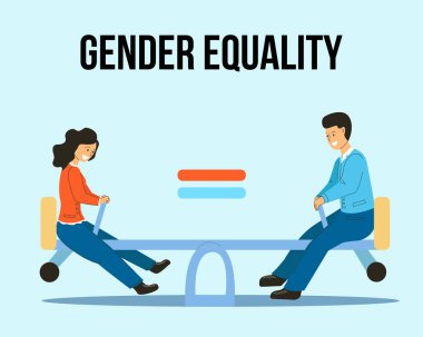 Gender equality is like a swing at the same height. Man and woman on a swing. clipart