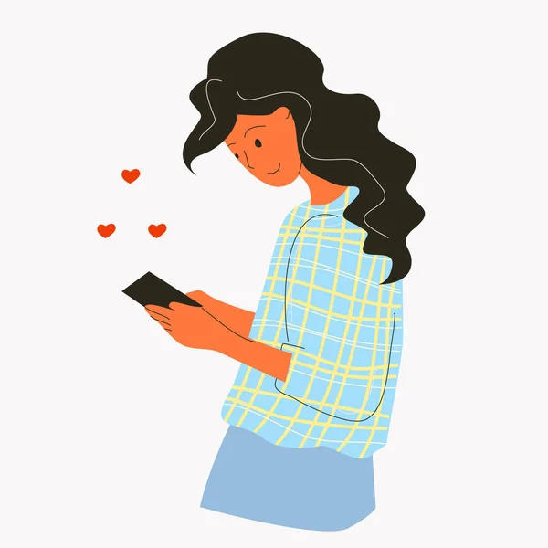 Het meisje sms 't op een smartphone. — Stockvector