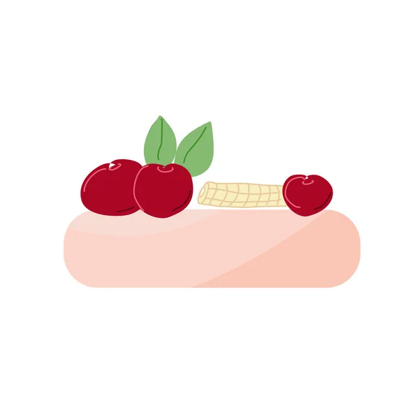 Cseresznyés torta és gofri szívószállal. — Stock Vector