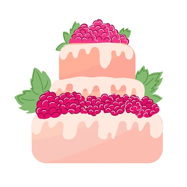 Three-tiered cake with berries and mastic — Stock Vector