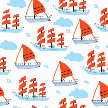 Kırmızı yelkenler gemilerde pürüzsüz desenler.