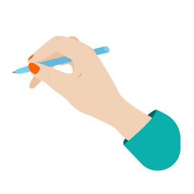 Elin kalemi parmaklarıyla tutuyor..