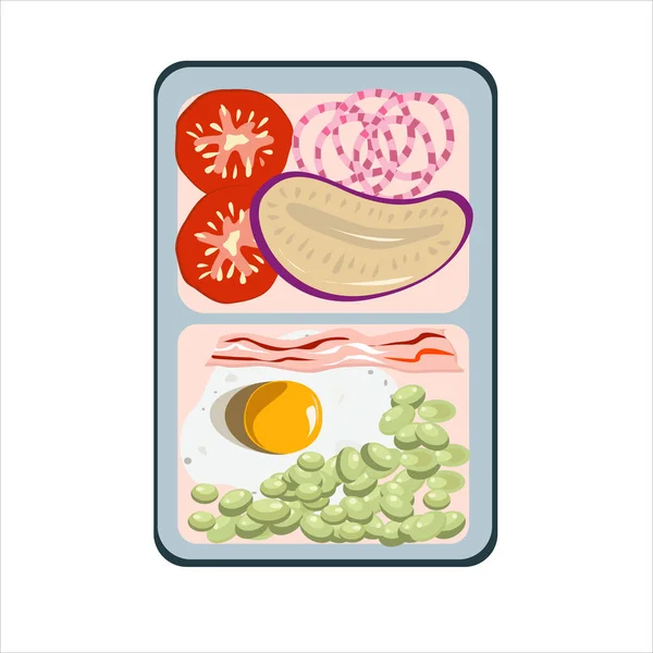 Caixa Almoço Com Ovo Bacon Legumes Grelhados — Vetor de Stock