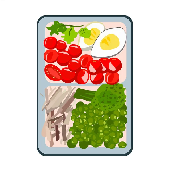 Lunch Box Vegetables Scrambled Eggs — Stock Vector