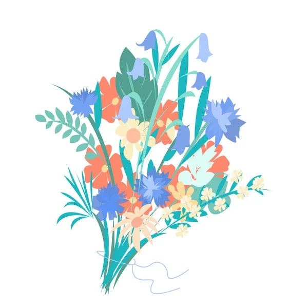 Bouquet Fleurs Sauvages Lumineuses Avec Des Cloches Des Marguerites — Image vectorielle