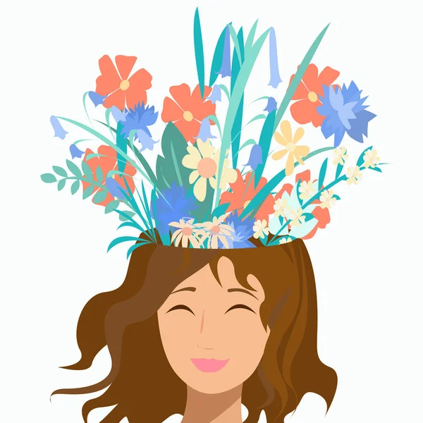 Salud Psicológica Niña Flores Cabeza — Vector de stock